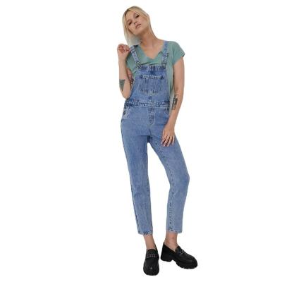 China Wholesale hot sale women's ladies blue jeans shopping high quality overalls denim work breathable leisure metal buckle dungarees for sale