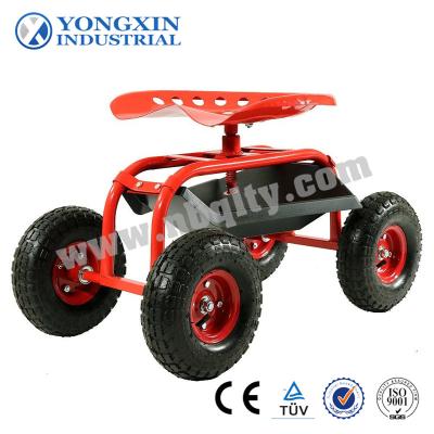 China New Durable Red Rolling Garden Cart Work Seat With Heavy Duty Tray Gardening Planting Tool for sale