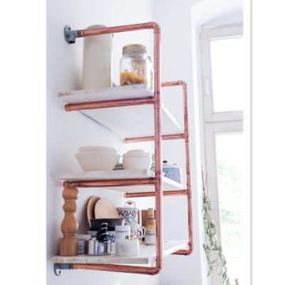 China Industrial Brackets Rose Gold Wall Pipe Shelf Industrail Retro Style Decorative Metal High Quality Simple Modern Iron for sale