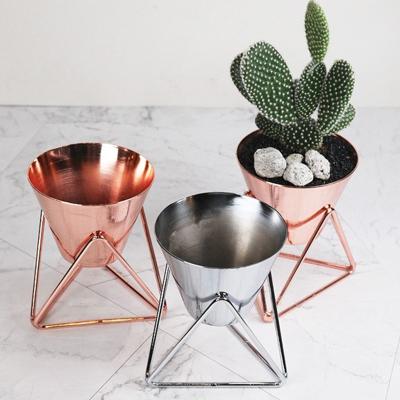 China Steel Chrome Rose Gold Plant Holder Stand Modern Luxury Shiny Metal Flower Planter Stand For Home Display for sale