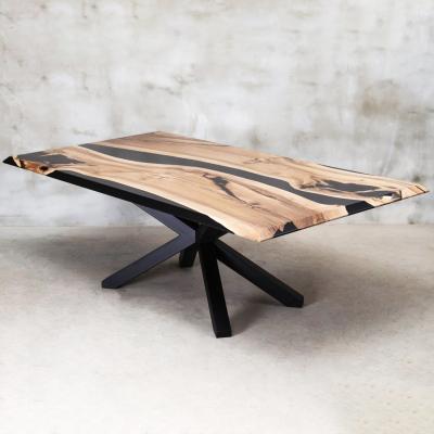 China Epoxy Resin River Table Modern High Quality Solid Wood Color Grain Resin Rectangular Dining Table Vintage Furniture Wood for sale