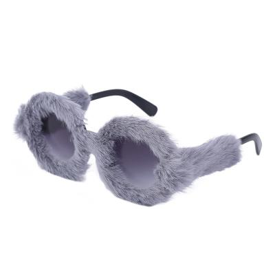 China Trendy Fashion Sunglasses Round Frame Plush Inclusive Sunglasses European And American Sunglasses for sale