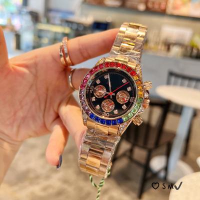 China Multifunctional Chronograph 3A Rbow Crown Watch Women Luxury Diamond Design Watch Women Watches for sale