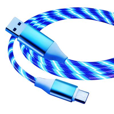 China Free Price Free Sample Cheap Micro USB Or Type C LED Mobile Phone USB Charger Glowing Flowing Fast Charging Cable for sale