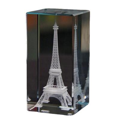 China K9 Glass Block Eiffel Tower 3D Laser Engraved Crystal Block for sale