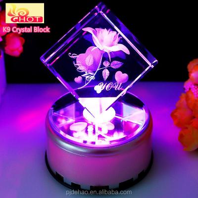 China LED Light Crystal Cube Decoration Crystal Block With Laser Engraving for sale