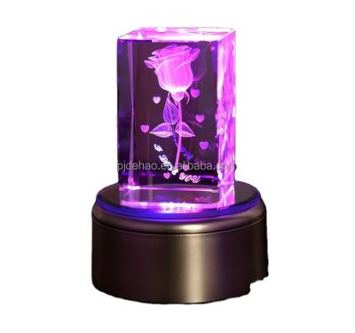 China 3D Laser Engraving Rose Souvenir Gift K9 Crystal Block for sale