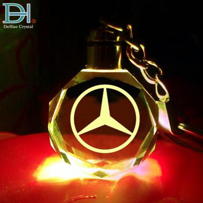 China Cheap Gifts Souvenirs Custom Engraving Car Logo LED Crystal Keychain for sale