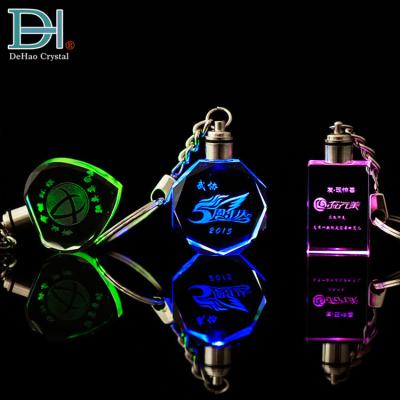 China Colorful LED Lights 3D Laser Engraving Crystal Keyring for sale