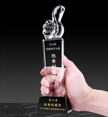 Cina Standard trofeo de cristal Factory Price Multiple sizes Factory Price Glass thumbs up Trophy Blanks in vendita