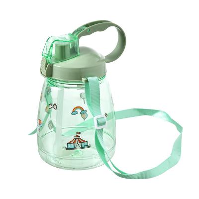 China Cute and simple Straw Big Belly Cup Super large capacity minimalist 1300ml double strap outdoor sports water cup PC plastic water bottle for sale