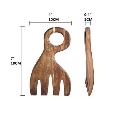 China Sustainable High Quality Popular Wholesale Kitchenware Eco-Friendly Wooden Salad Claw Hands Server Set for sale