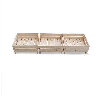 China China Custom Printing Natural Solid Wood Wooden Unpainted Stackable Storage Box Crate Container for Fruits and Vegetables for sale