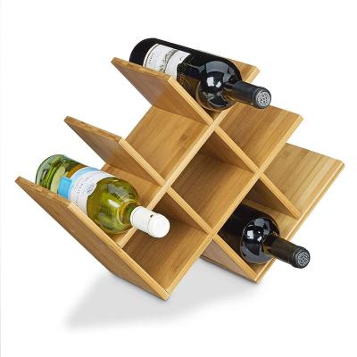 China Sustainable Custom Design Wine Storage Rack 8-Bottles Countertop W Shape Wooden Wine Display Stand Solid Wood Wine Rack for sale