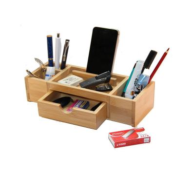 China Packing Items Factory Custom New Design Home Tabletop Holder Storage Shelf Bamboo Office Desk Organizer with a Drawer for sale