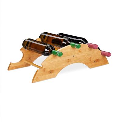 China Sustainable Wholesale Creative Bridge Wine Rack Family Restaurant Table Wine Storage Display Rack Bamboo Wine Rack for sale