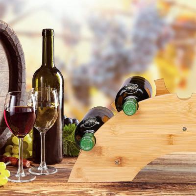 China Sustainable Eco Friendly Wine Stand Holder No Burrs 5 Bottles Creative Bridge Bamboo Wine and Glass Rack for sale