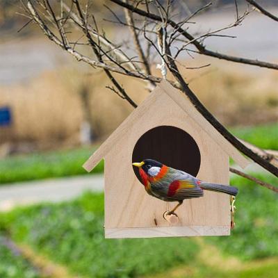 China Windproof Wooden Bird Nest Box Can Be Painting Outside Bird Feeding Handmade Wood Bird Houses Nest Box for Children for sale