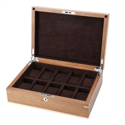 China Handmade 10 Slots Wooden Watch Box With Hinged Lids for sale