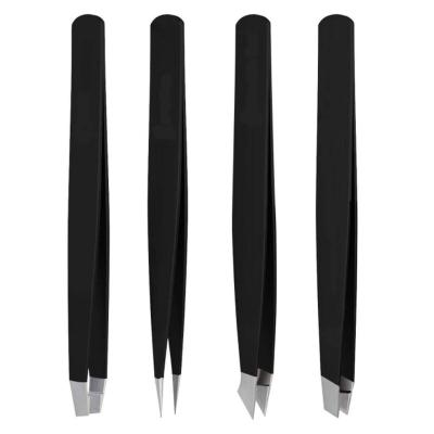 China Professional 4 Pcs Stainless Steel Eyebrow Tweezers Sets Eyelash Extension Tweezers Beauty Makeup Tools for sale