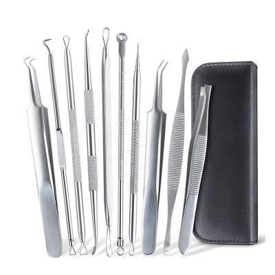 China Acne Treatment 10 Pcs Blackhead Remover Tool Stainless Steel Blackhead Needle Kit Comedone Tweezers Acne Pimple Extractor Tool for sale