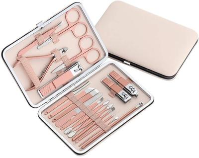 China Handmade 18pcs Rose Gold Manicure Set Pedicure Knife Toe Nail Clipper Cuticle Dead Peel Remover Kit Stainless Steel Feet Care Tool Kit for sale