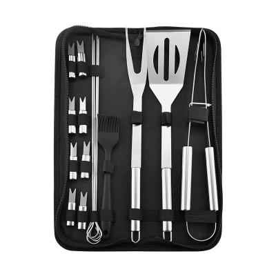 China Easily Cleaned Stainless Steel Grill Set BBQ BBQ Tool Kit Cloth Bag 16 Pieces Outdoor Cooking Fork Household for sale