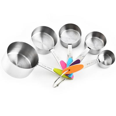 China Viable Hot Selling Cooking Instruments Serving 5 Pcs Stainless Steel Measuring Spoon Cups And Spoons Set With Silicone Handles for sale