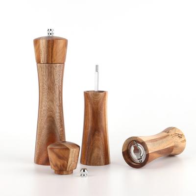 China Amazon Sustainable Product Wooden Manual Spices Grinder Seasoning Shaker Salt And Pepper Grinder Set With Ceramic Grinding Core for sale