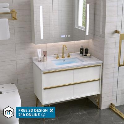 China China Supplier Good Quality Modern Plywood Countertops Bathroom Cabinets Artificial Stone Vanity Unit With Sink YQ-007 for sale