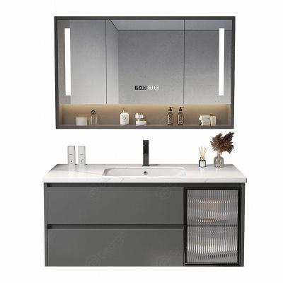 China Modern Wall-hung Bathroom Vanity Chipboard Countertop Basin LED Mirror Stone Plywood Cabinet Customized Bathroom Cabinet DG2028 for sale