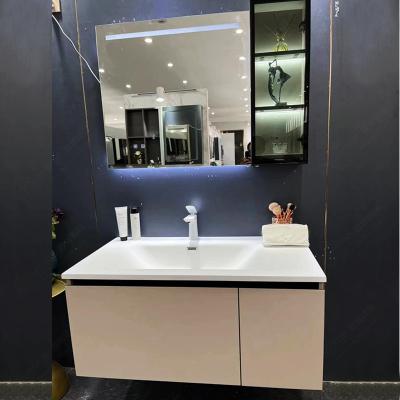 China Modern bathroom vanity with nano synthetic basin customized plywood bathroom cabinte LED mirror MS2038 for sale