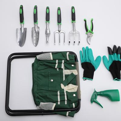 China Europe Garden Tool Kit With Tote And Folding Seat For 9 Piece Multifunctional Tool Kit Garden Shovel Kit for sale