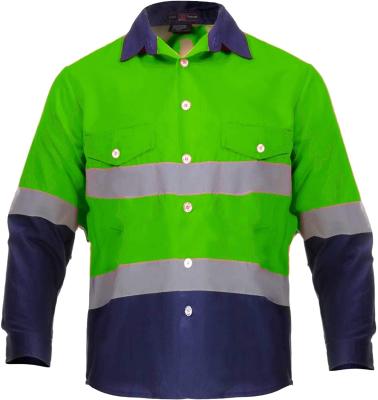 China Breathability HT Good Quality Reflective Safety Shirts Long Sleeve Muliticolored Cotton Twill Workwear for sale