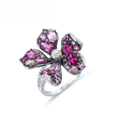 China Fashion P.J. Design Ombre Pink Lily Flower 925 Sterling Silver Ring with CZ for sale