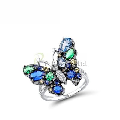 China Fashion P.J. Design Blue & Green Butterflies Ring 925 Sterling Silver with Charming Cubic Zircon Fashion Jewelry for sale