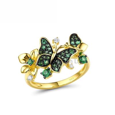 China Fashion P.J. Design Green Butterflies & Flower Ring 925 Sterling Silver with Charming Cubic Zircon Fashion Jewelry for sale