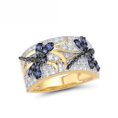 China Fashion P.J. Design Sterling Silver w/ Yellow Black White Plating Ring Blue Nano CZ Blue Spinel White CZ for sale