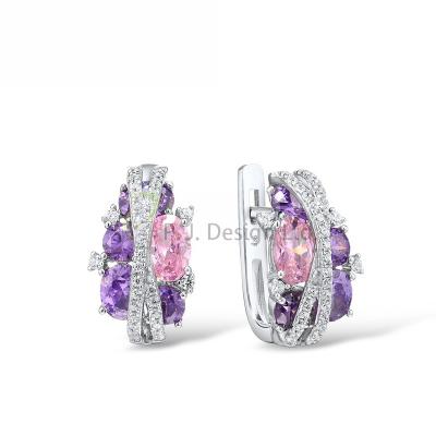 China Fashion Hot selling Special Purple Pink Pierce Earring 925 Sterling Silver with Charming CZ Fashion Jewelry for Party for sale