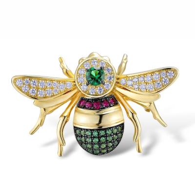 China 925 Sterling Silver Low price Green & Red Bee Brooch 925 Sterling Silver Gold Plated with Charming CZ Fashion Jewelry for Gift for sale