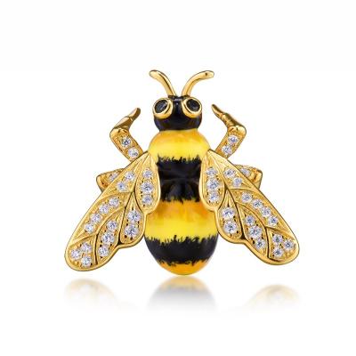 China 925 Sterling Silver Cheap Price Special Honey Yellow & Black Enamel Bee Brooch 925 Sterling Silver with Charming CZ Fashion Jewelry for sale