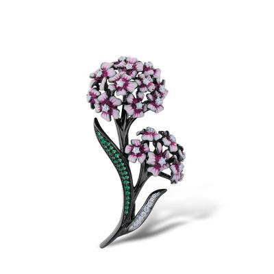 China 925 Sterling Silver Upmarket Quality Specialized Purple Enamel Hydrangea Flower Brooch Pin 925 Sterling Silver with Charming CZ for sale