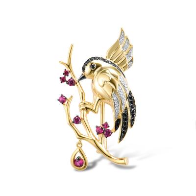 China 925 Sterling Silver Hot sales Sparrow Bird Brooch 925 Sterling Silver Gold Plated with Charming CZ Fashion Jewelry for Gift for sale