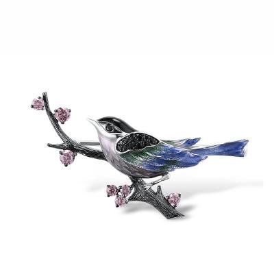 China 925 Sterling Silver Manufacturer Blue Green Enamel Oriental White Eye Bird Brooch 925 Sterling Silver with Charming CZ Jewelry  for Gift for sale