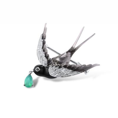 China 925 Sterling Silver Good Quality Specialized Enamel Swallow Brooch pin 925 Sterling Silver with Charming CZ Fashion Jewelry for Gift for sale