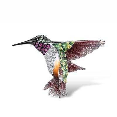 China 925 Sterling Silver Best selling Modern Enamel Colorful Humming Bird Brooch 925 Sterling Silver CZ Party Fashion Jewelry for Party for sale