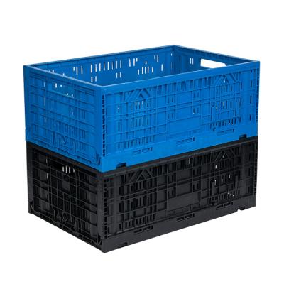 China Foldable Factory Used Plastic Stackable Fruit Storage Box Container Food Container Blue Black Blue Vegetable Crate for sale