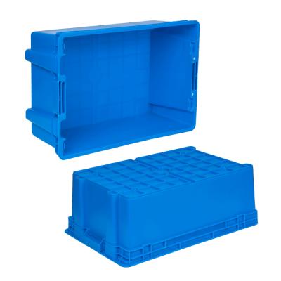 China Save Space Blue Plastic Stackable Goods Crate Use For Seafood Market Display And Storage for sale