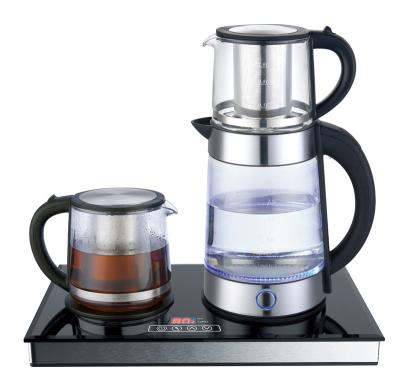 China 360 Degree Rotating Base Electric Turkish Tea Maker and Tray Set Smart Kitchen Tea Machine CE CB Certified Glass Tea Kettle Set for sale