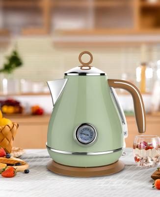 China 360 Degree Retro Base 1.7L Rotation Kettle With Thermometer Kitchen Appliances Stainless Steel Fast Boiling Electric Kettle for sale